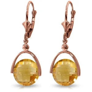 floral inset diamond earrings-14K Solid Rose Gold Leverback Earrings Citrine Certified Genuine