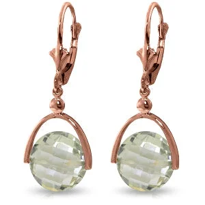 nature-themed cedar earrings-14K Solid Rose Gold Leverback Earrings Green Amethyst Certified