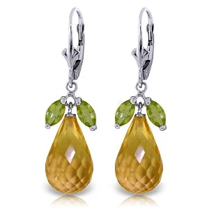 modern sleek nebula earrings-14K. WHITE GOLD LEVERBACK EARRING WITH PERIDOTS & CITRINES