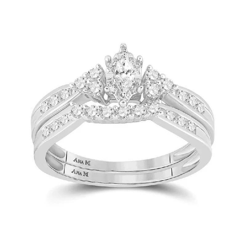 gothic-inspired bat wing ring-14kt White Gold Marquise Diamond Bridal Wedding Ring Band Set 1/2 Cttw