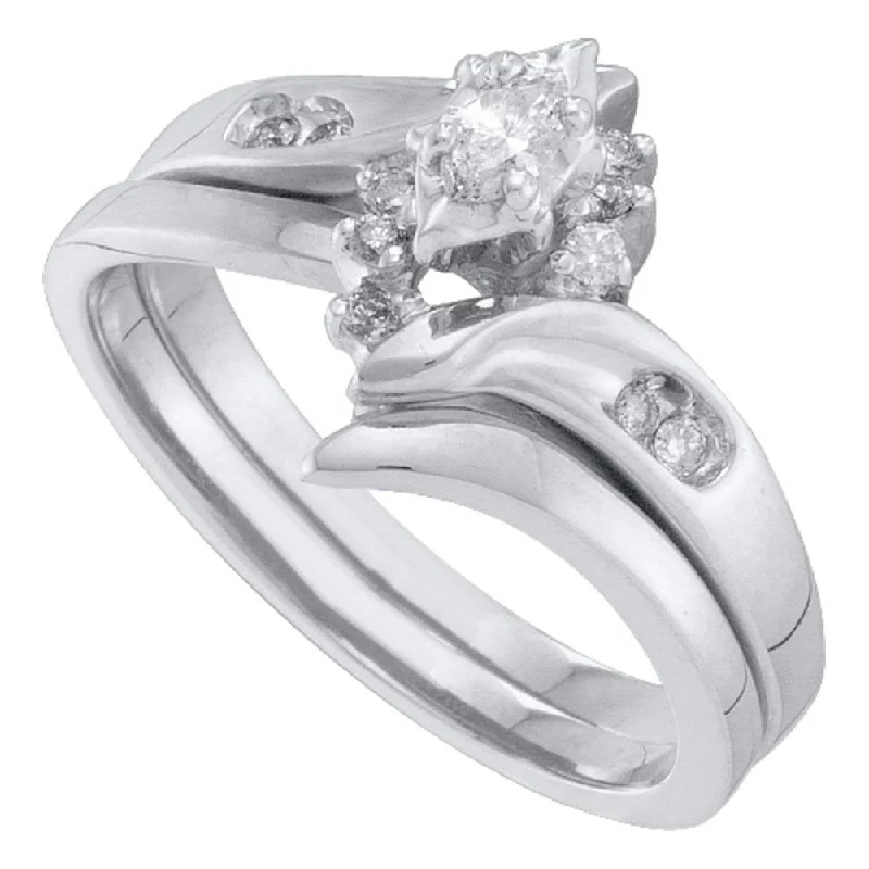 adjustable ridge peak ring-14kt White Gold Marquise Diamond Bridal Wedding Ring Band Set 1/5 Cttw