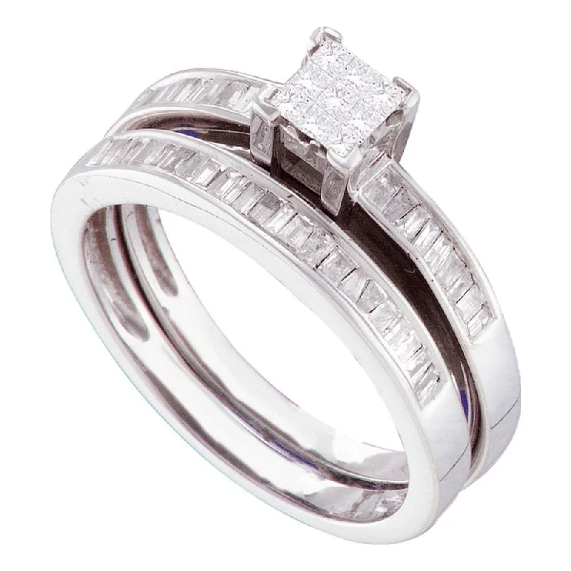 polished silver arc ring-14kt White Gold Princess Diamond Bridal Wedding Ring Band Set 1/2 Cttw