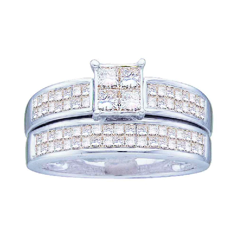 inscribed legacy ring-14kt White Gold Princess Diamond Bridal Wedding Ring Band Set 1 Cttw