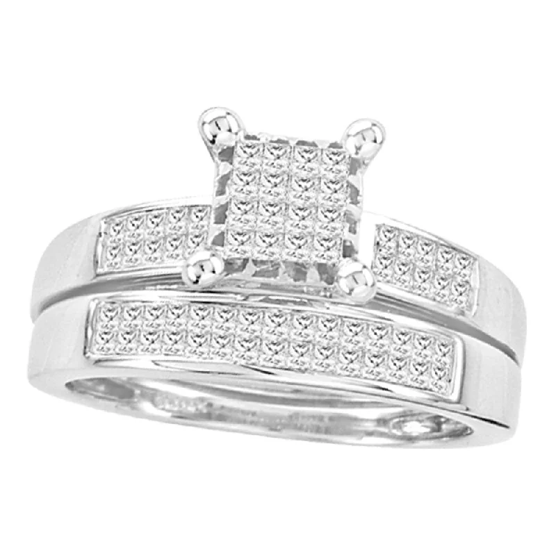 vintage-inspired ruby ring-14kt White Gold Princess Diamond Bridal Wedding Ring Band Set 3/4 Cttw