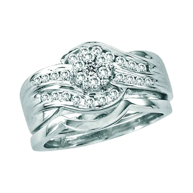 adjustable flare ring-14kt White Gold Round Diamond Bridal Wedding Ring Band Set 1/2 Cttw