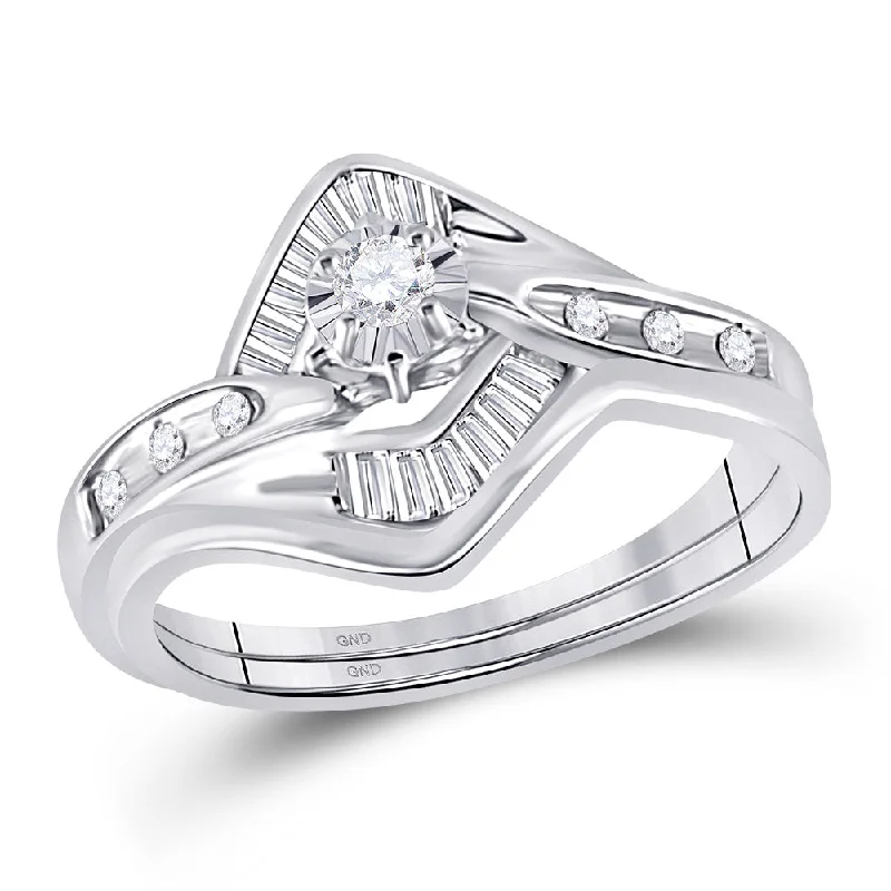 modern contoured band ring-14kt White Gold Round Diamond Bridal Wedding Ring Band Set 1/4 Cttw