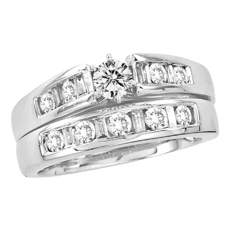 modern inset ruby ring-14kt White Gold Round Diamond Bridal Wedding Ring Band Set 1 Cttw