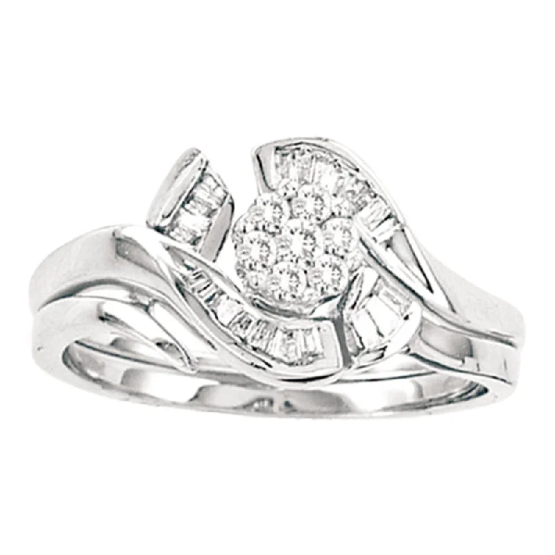 nature-themed cedar ring-14kt White Gold Round Diamond Cluster Bridal Wedding Ring Band Set 1/3 Cttw