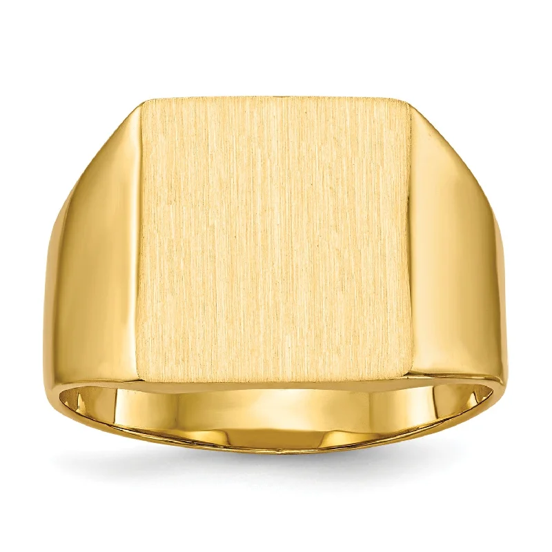 floral-inspired aventurine ring-14KT Yellow Gold 13X12MM Closed Back Signet Ring; Size 8.5