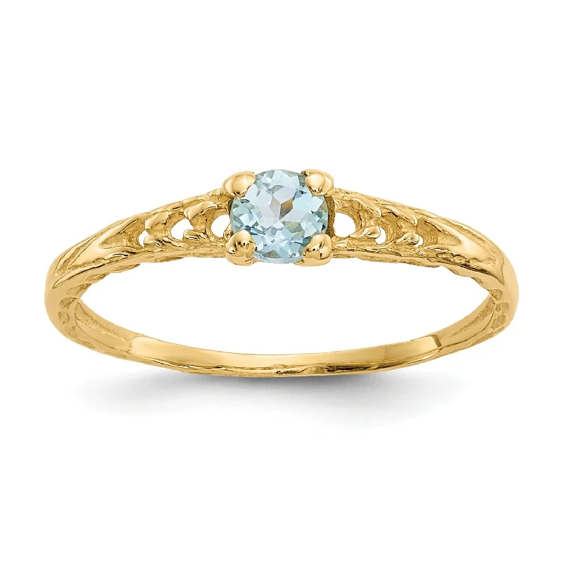 raw aventurine statement ring-14KT Yellow Gold 3MM Round Aquamarine Birthstone Baby Ring; Size 3