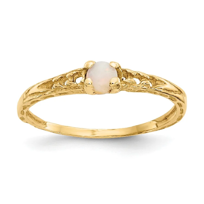 minimalist summit peak ring-14KT Yellow Gold 3MM Round Opal Birthstone Baby Ring; Size 3