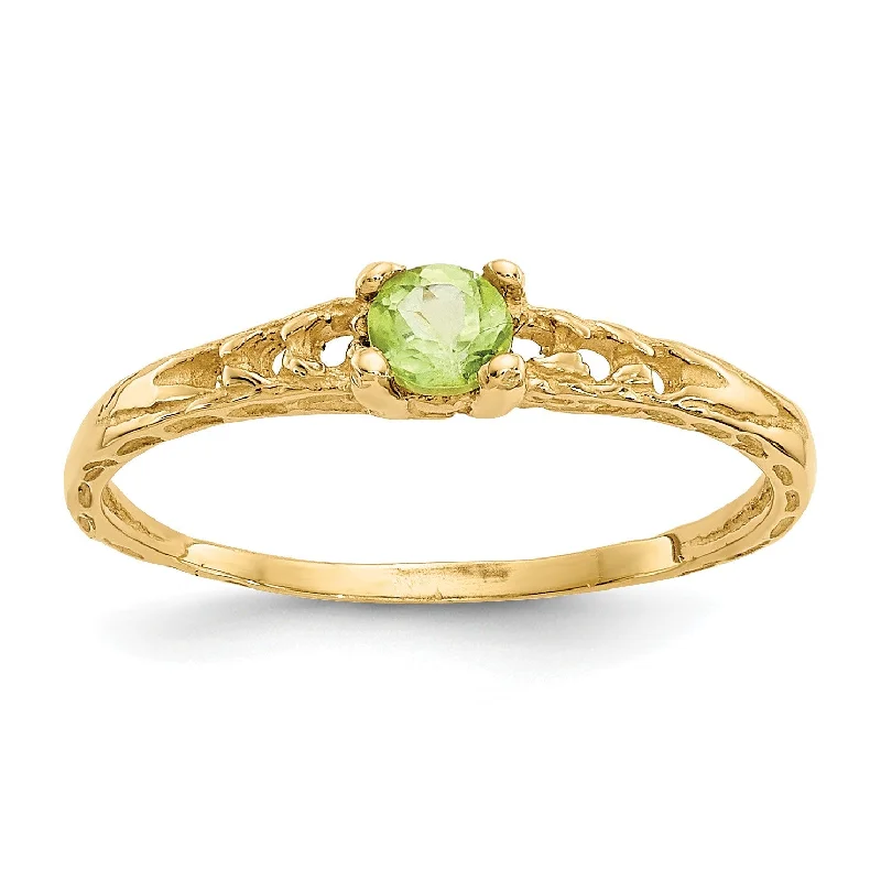 modern sleek apex peak ring-14KT Yellow Gold 3MM Round Peridot Birthstone Baby Ring; Size 3