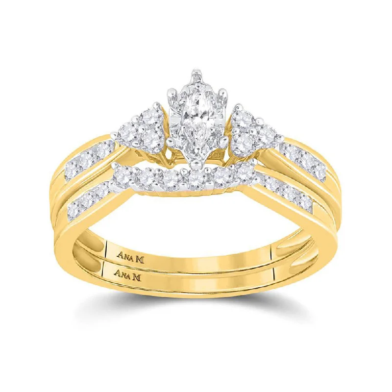 bohemian crest peak ring-14kt Yellow Gold Marquise Diamond Bridal Wedding Ring Band Set 1/2 Cttw