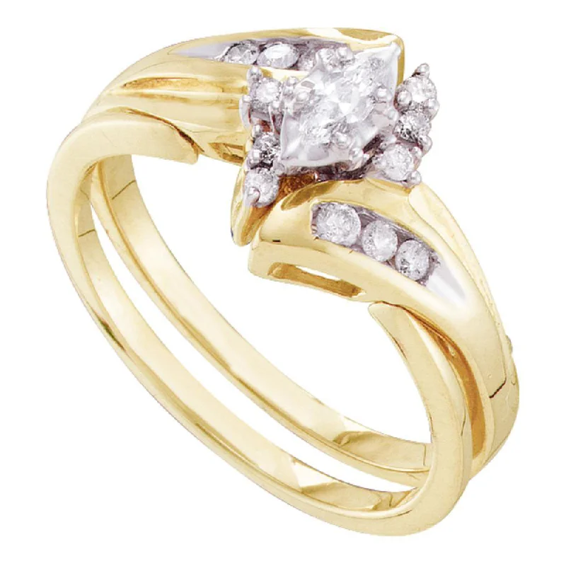 inscribed legacy ring-14kt Yellow Gold Marquise Diamond Bridal Wedding Ring Band Set 1/4 Cttw