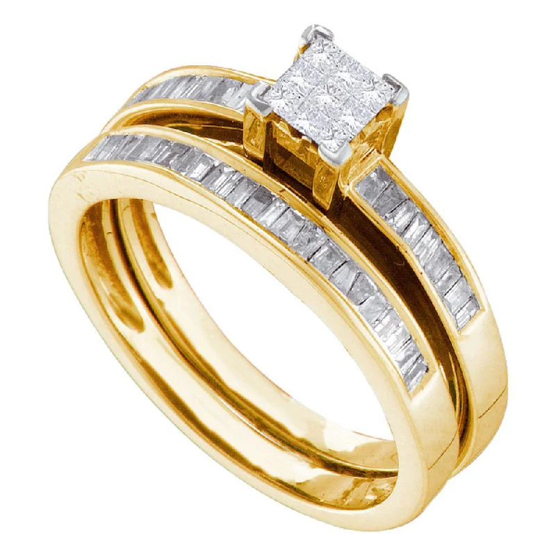 vintage-style sapphire ring-14kt Yellow Gold Princess Diamond Bridal Wedding Ring Band Set 1/2 Cttw