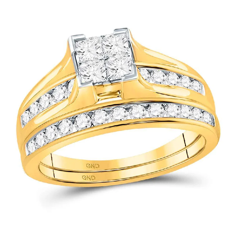 adjustable cedar crest ring-14kt Yellow Gold Princess Diamond Bridal Wedding Ring Band Set 1 Cttw - Size 7