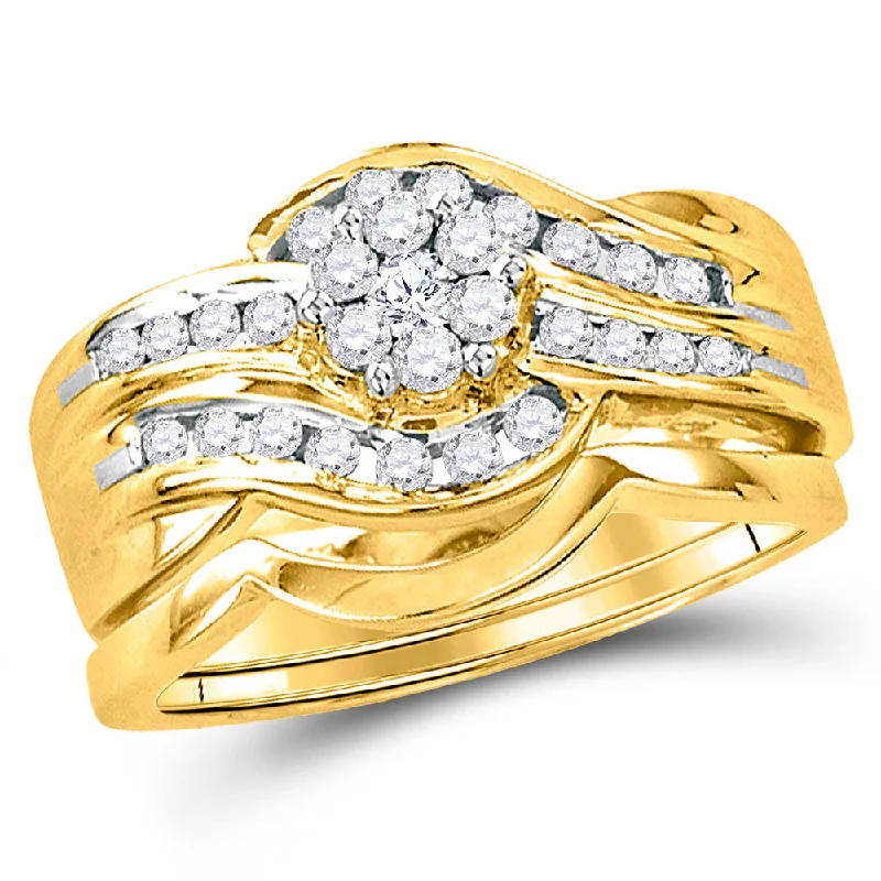 bohemian glyph ring-14kt Yellow Gold Round Diamond Bridal Wedding Ring Band Set 1/2 Cttw