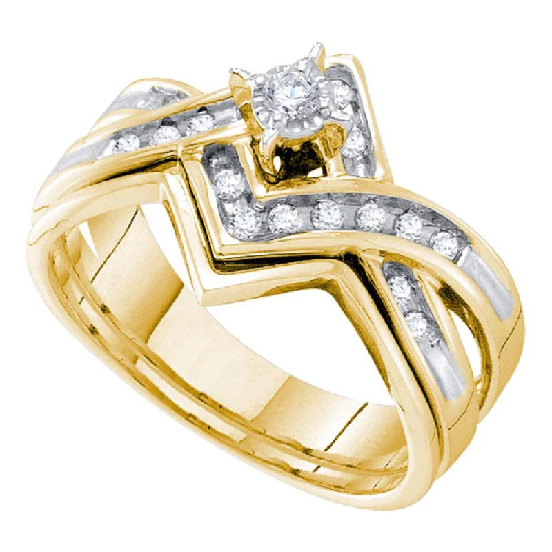 artisan-crafted silver ring-14kt Yellow Gold Round Diamond Bridal Wedding Ring Band Set 1/4 Cttw