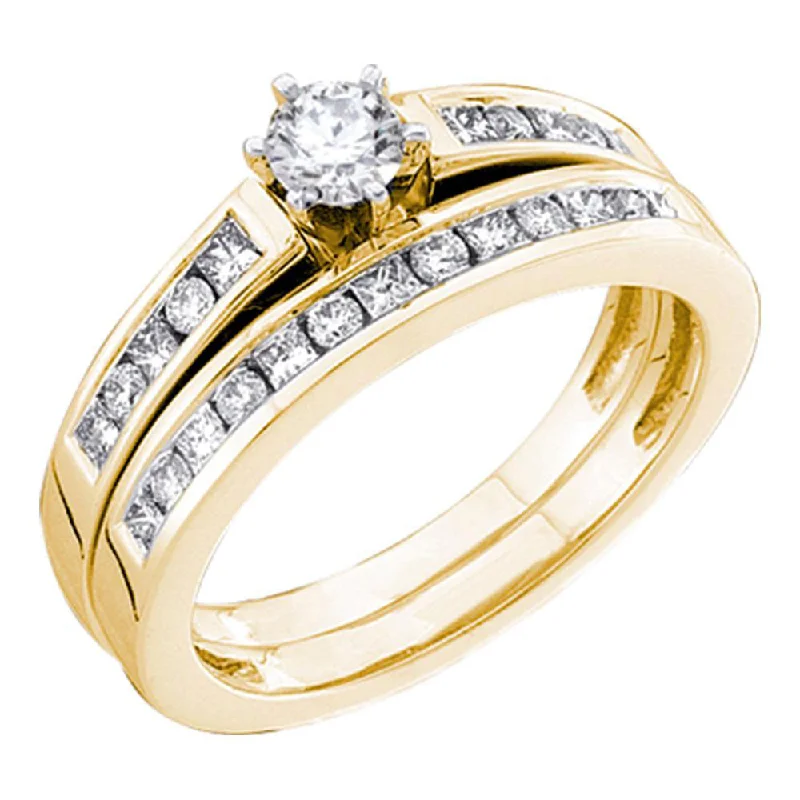 distressed gold band ring-14kt Yellow Gold Round Diamond Bridal Wedding Ring Band Set 3/4 Cttw