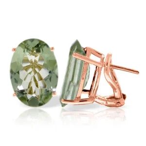 vintage-style sunstone earrings-15.1 Carat 14K Solid Rose Gold Oval Green Amethyst Earrings