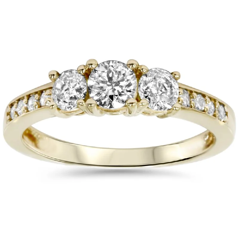 inscribed eternity ring-1ct 3 Stone Diamond Engagement Ring 14K Yellow Gold