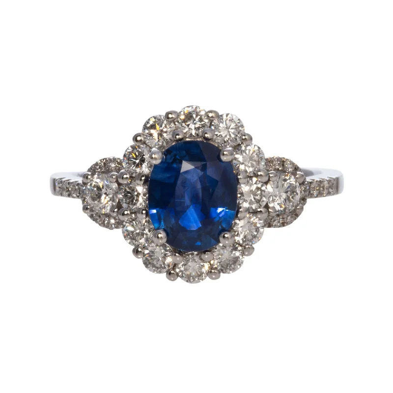 bold topaz peak ridge ring-1ct Oval Sapphire & .79ctw Diamond Halo 18K White Gold Ring