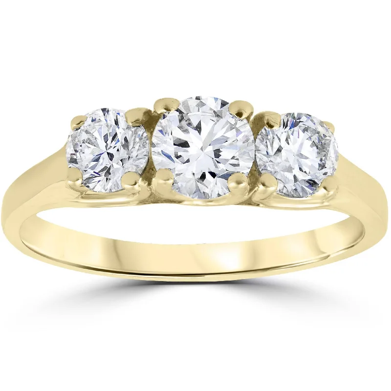 modern elevated band ring-1ct Three Stone Diamond Engagement Womens Anniversary Ring 14k Yellow Gold