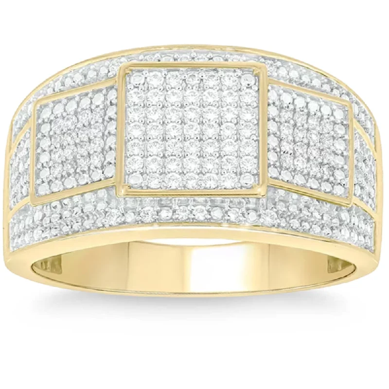 adjustable apex peak ring-1Ct TW Diamond Men's Ring 10k Yellow Gold 12mm Wide