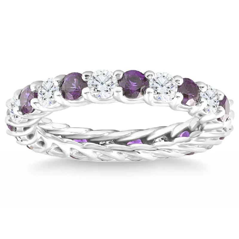 artisan-crafted rose ring-2 1/2Ct Amethyst & Diamond Eternity Ring 14k White Gold