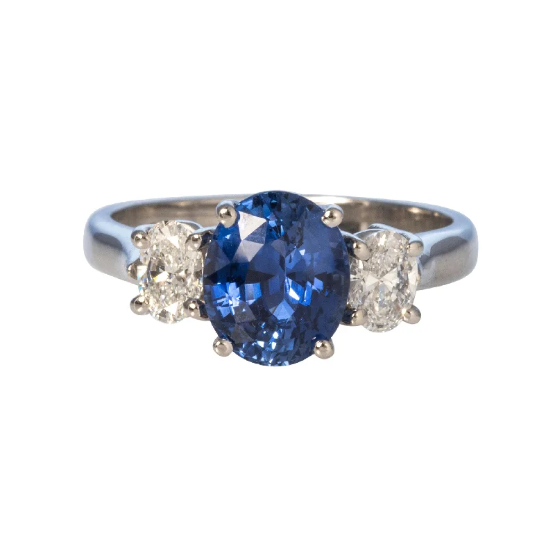 bohemian crest peak ring-2.20ctw Oval Sapphire & Diamond Three-Stone Platinum Ring