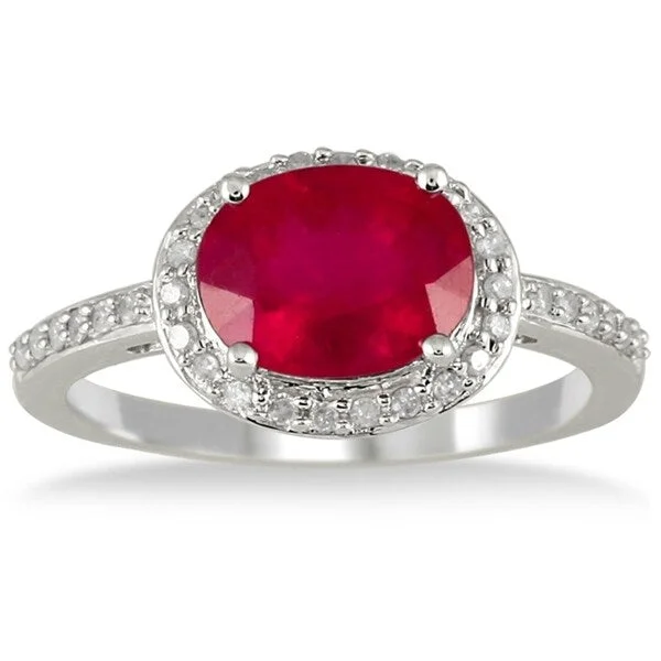 adjustable twig ridge ring-2.50 Carat Oval Ruby and Diamond Ring in 10K White Gold