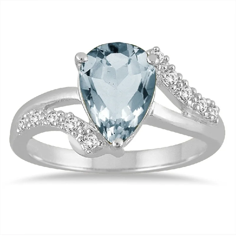 adjustable summit crest ring-2 Carat Pear Shape Aquamarine and Diamond Ring in 10K White Gold