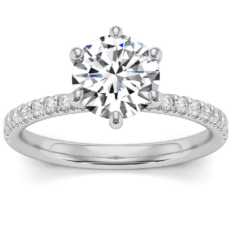 bohemian summit crest ring-2Ct Round Cut Moissanite & Diamond Ring in 14k Gold With Side Halo