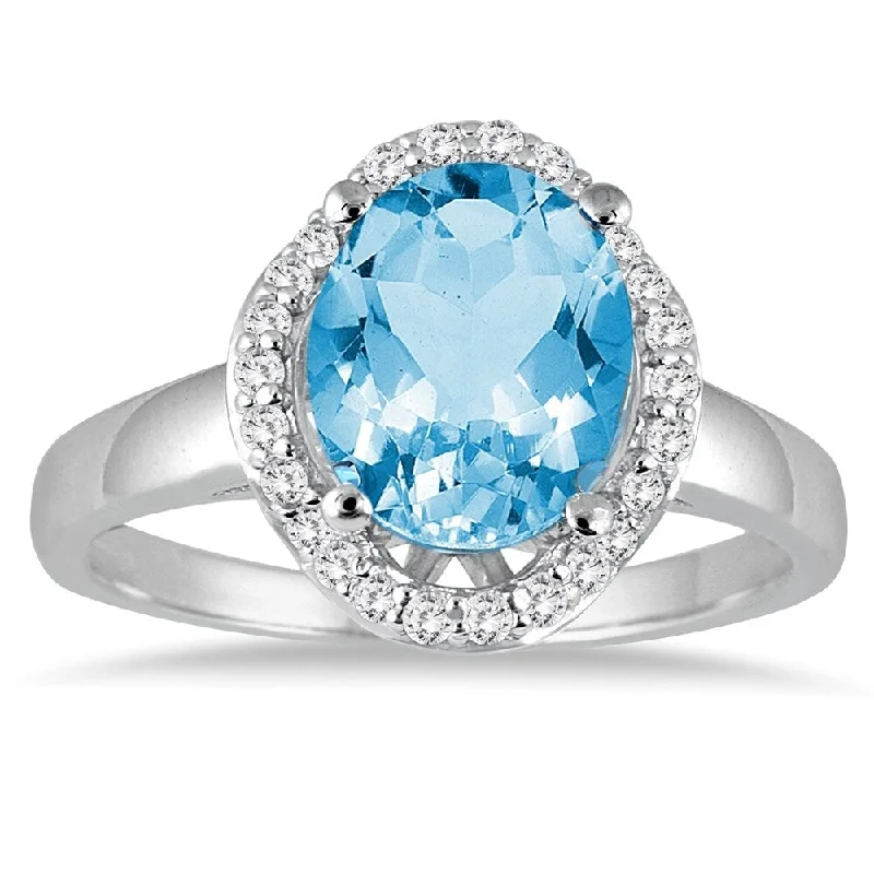 inscribed eternity ring-3 1/2 Carat Oval Blue Topaz and Diamond Ring in 14k White gold