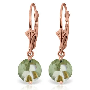 floral eternity sapphire earrings-3.1 Carat 14K Solid Rose Gold Leverback Earrings Green Amethyst