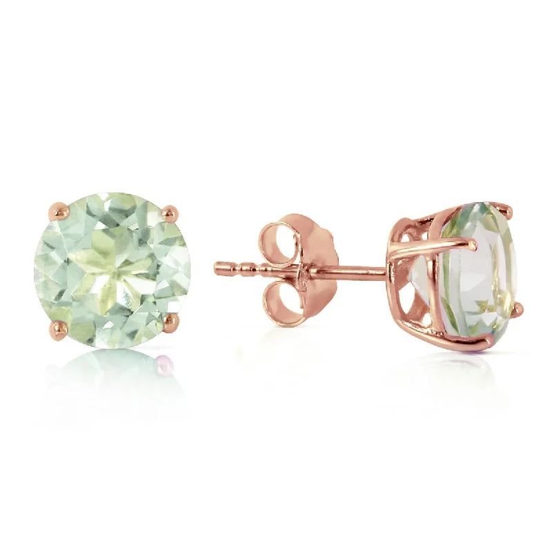 modern sleek apex peak earrings-3.1 Carat 14K Solid Rose Gold Stud Earrings Natural Green Amethyst