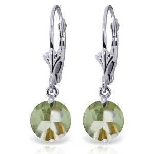 polished bronze hoop earrings-3.1 Carat 14K Solid White Gold Leverback Earrings Green Amethyst