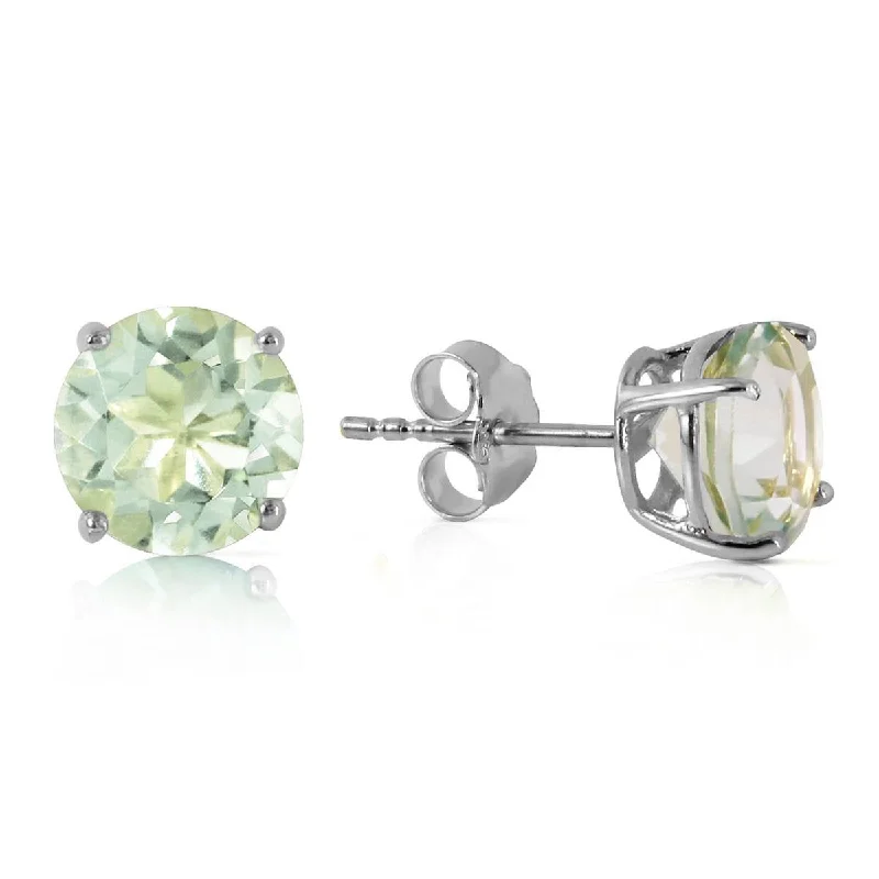 bold topaz peak ridge earrings-3.1 Carat 14K Solid White Gold Stud Earrings Natural Green Amethyst