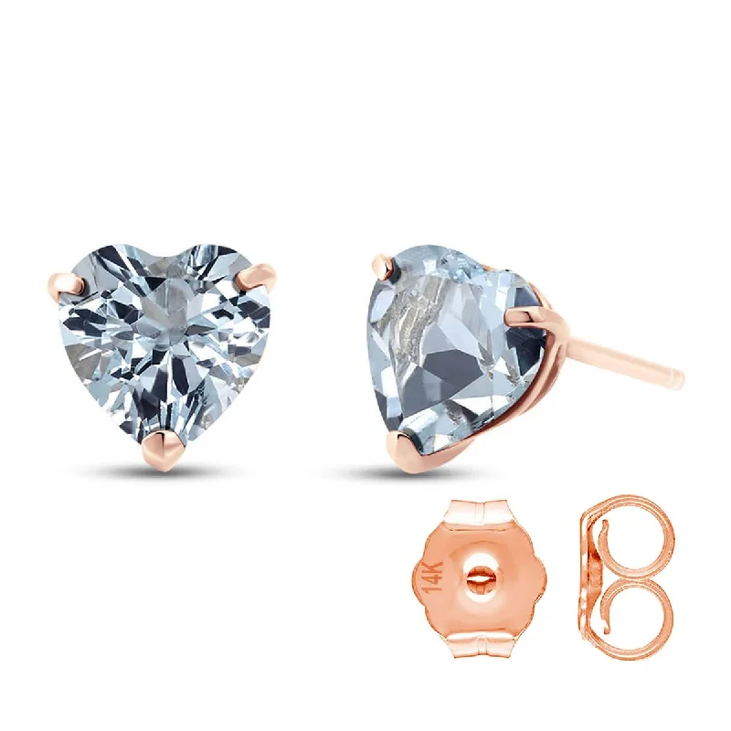 dazzling trillion-cut stud earrings-3.25 Carat 14K Solid Rose Gold Divinity Aquamarine Stud Earrings