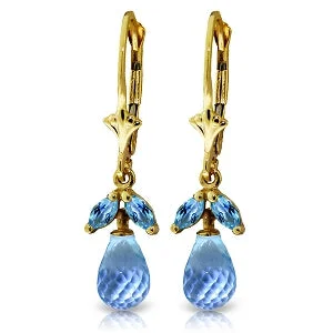 minimalist peak ridge earrings-3.4 Carat 14K Solid Yellow Gold Gefion Blue Topaz Earrings