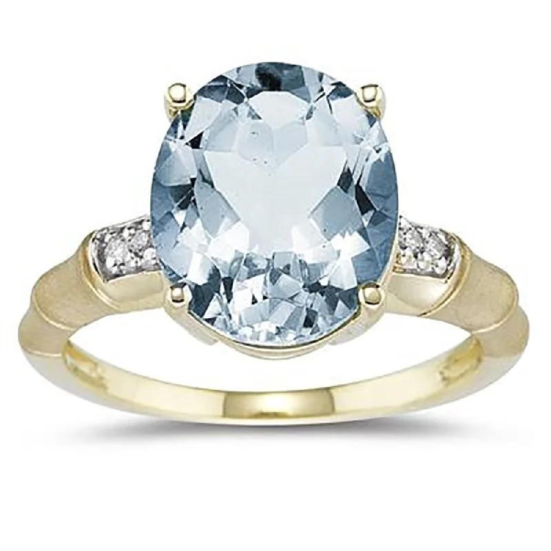 adjustable summit crest ring-3.97 Carat Aquamarine and Diamond Ring in 14K Yellow Gold