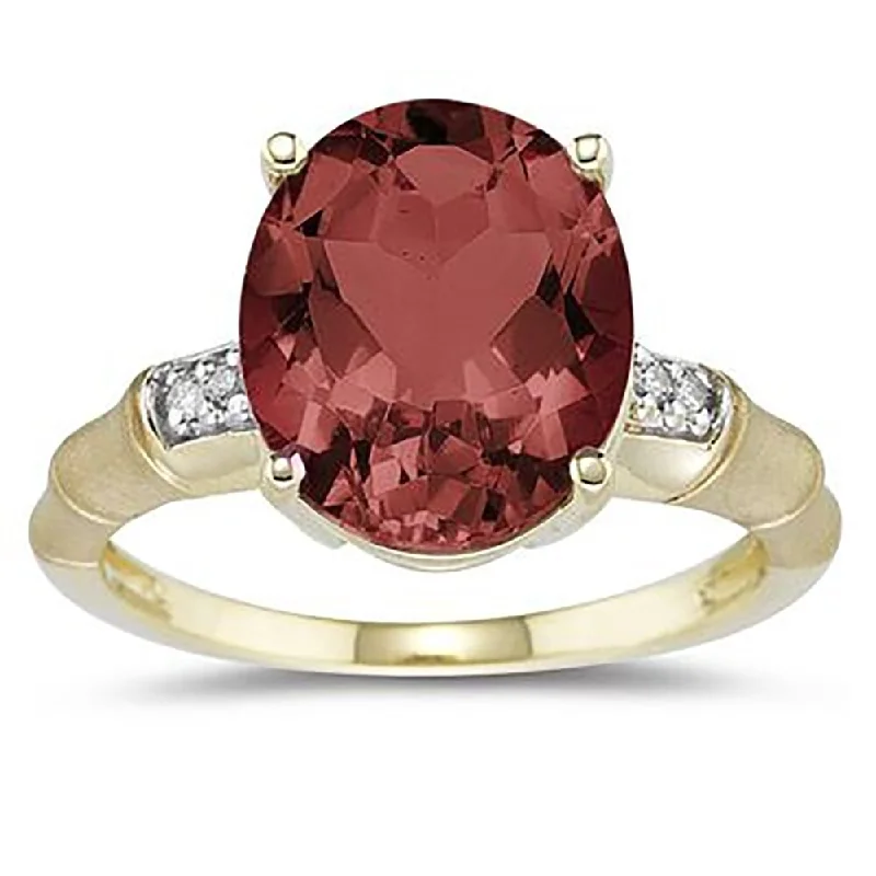 boho-inspired aventurine ring-3.97 Carat Garnet and Diamond Ring in 14K Yellow Gold