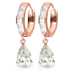 art deco agate earrings-4.2 Carat 14K Solid Rose Gold Huggie Earrings Dangling Rose Topaz