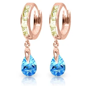 dainty twig drop earrings-4.2 Carat 14K Solid Rose Gold Huggie Earrings Rose Topaz Blue Topaz