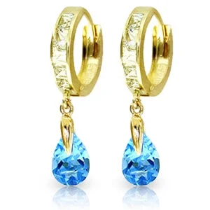 adjustable summit crest earrings-4.2 Carat 14K Solid Yellow Gold Huggie Earrings White Topaz Blue Topaz