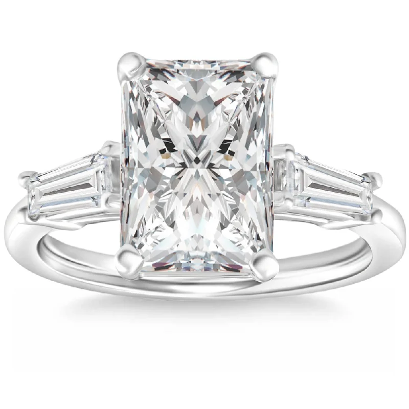 inscribed legacy ring-4 3/4Ct Radiant Cut & Baguette Diamond Engagement Ring 14k White Gold Lab Grown