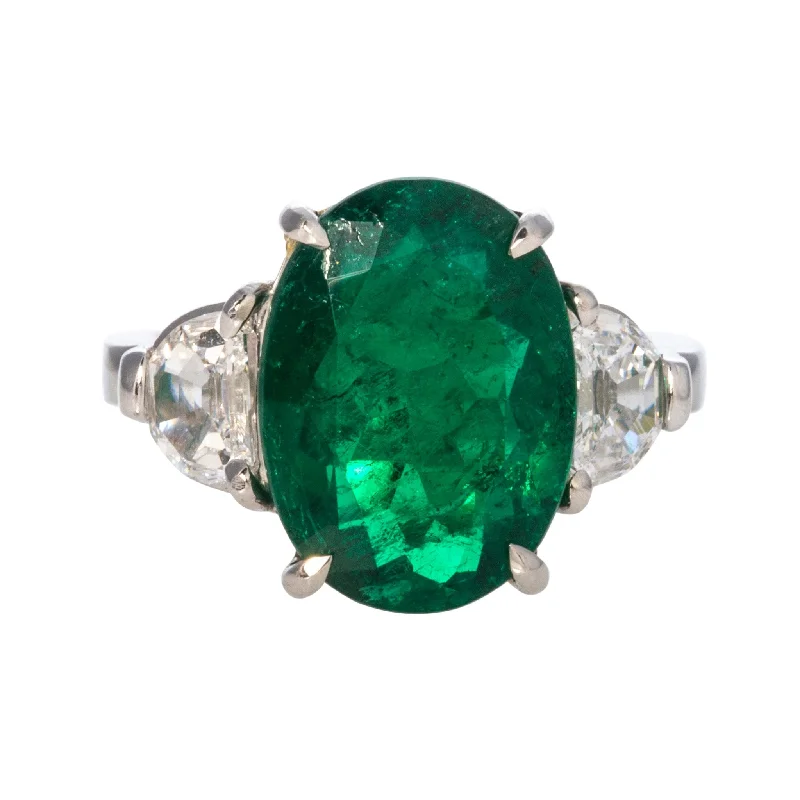 bold sunstone cluster ring-4.36ct Colombian Emerald & Epaulette Diamond Platinum Ring