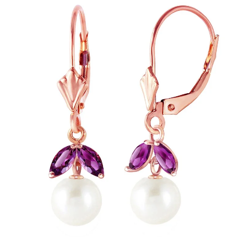 vintage-inspired sunstone earrings-4.4 Carat 14K Solid Rose Gold Vibrance Pearl Amethyst Earrings