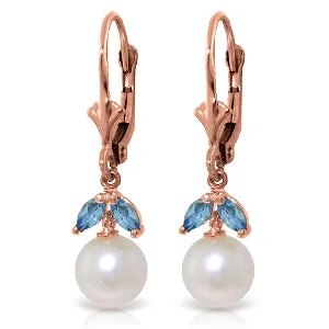 minimalist ridge peak earrings-4.4 Carat 14K Solid Rose Gold Vibrance Pearl Blue Topaz Earrings