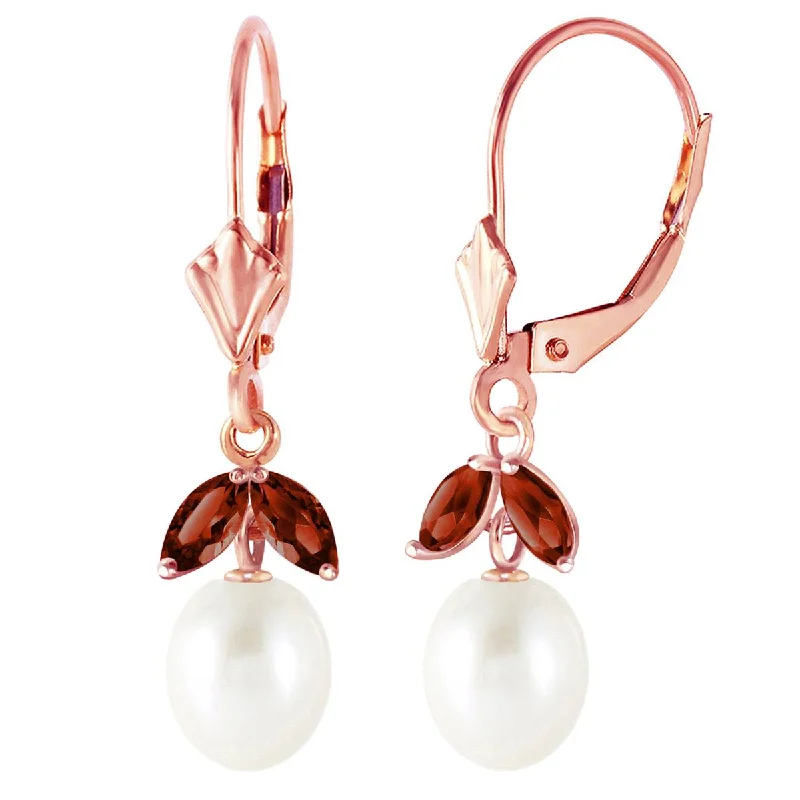 adjustable apex peak earrings-4.4 Carat 14K Solid Rose Gold Vibrance Pearl Garnet Earrings